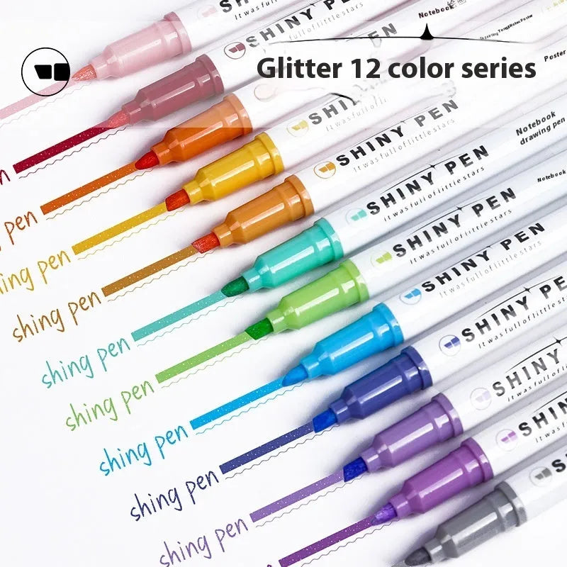 Sparkling Star River set of four glitter highlighter pens in assorted pastel colours with slanted tips.