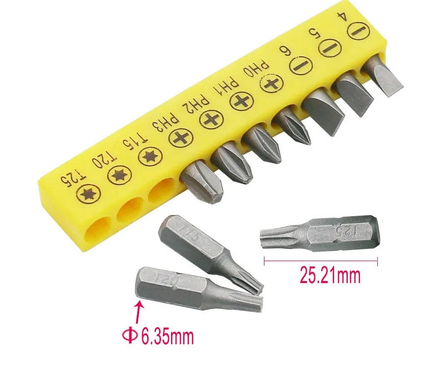 L rod double-headed socket wrench with ten screwdriver bits for general maintenance tasks