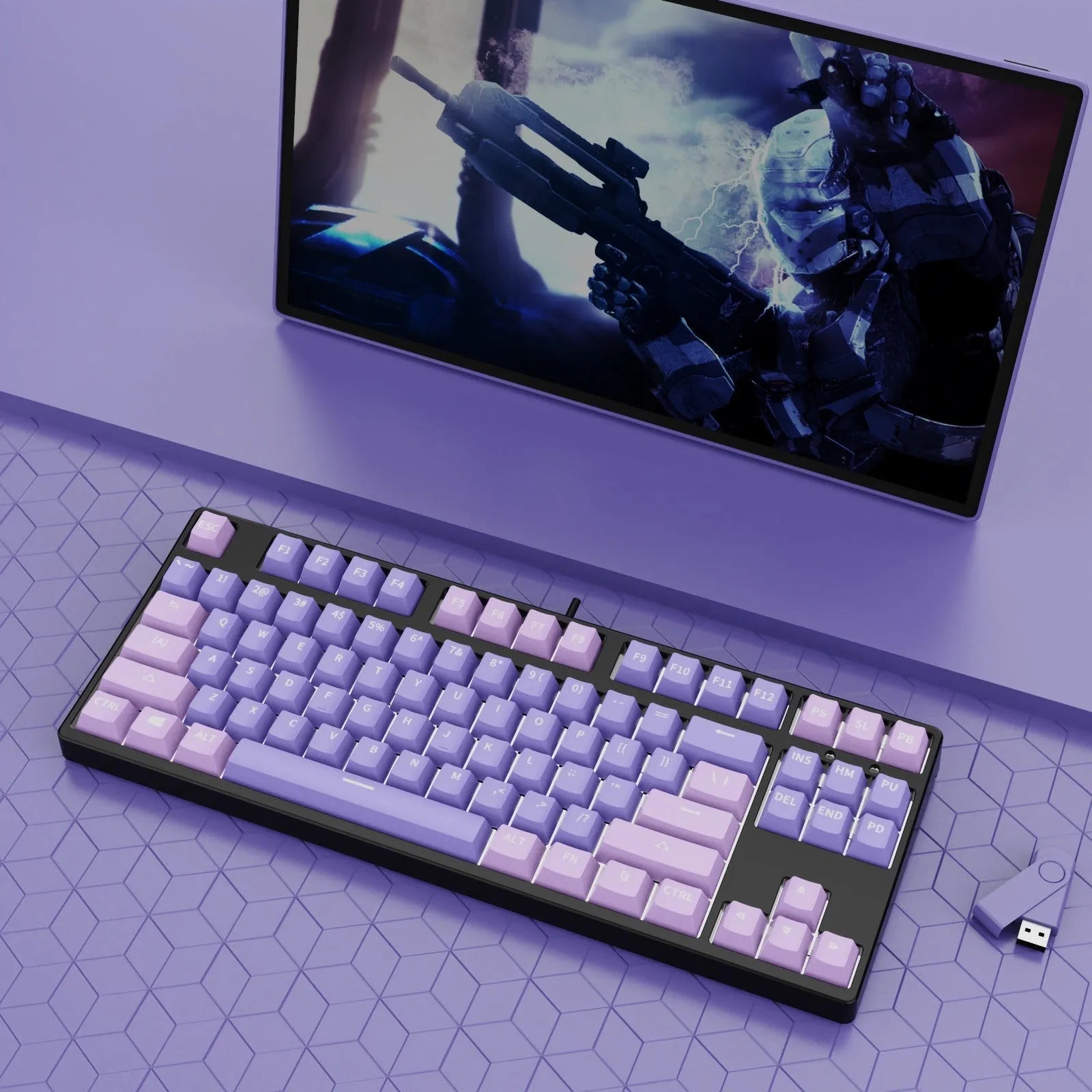 87-key mechanical gaming keyboard with dual-colour keycaps and hot-swappable switches