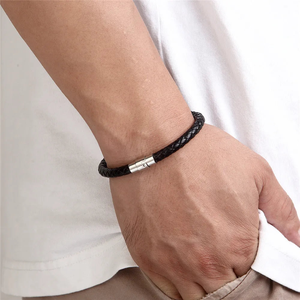 Titanium steel geometric wire bracelet with magnetic clasp shown in silver tone