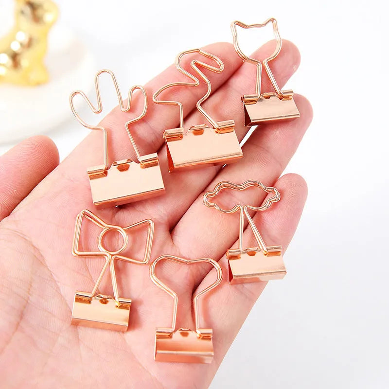 Gold decorative office clip with charm options including bow cactus cat flamingo love clouds designs