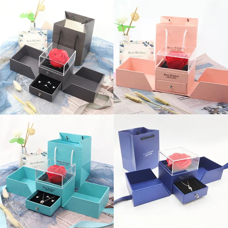 Plastic eternal flower in a cardboard jewellery gift box