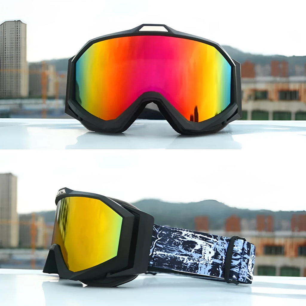 Motorcycle goggles with anti-fog technology in black frame with grey lens configuration