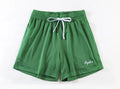 Men's personalised double-layer mesh shorts in polyester available in eight colours including sports purple with Asian sizing