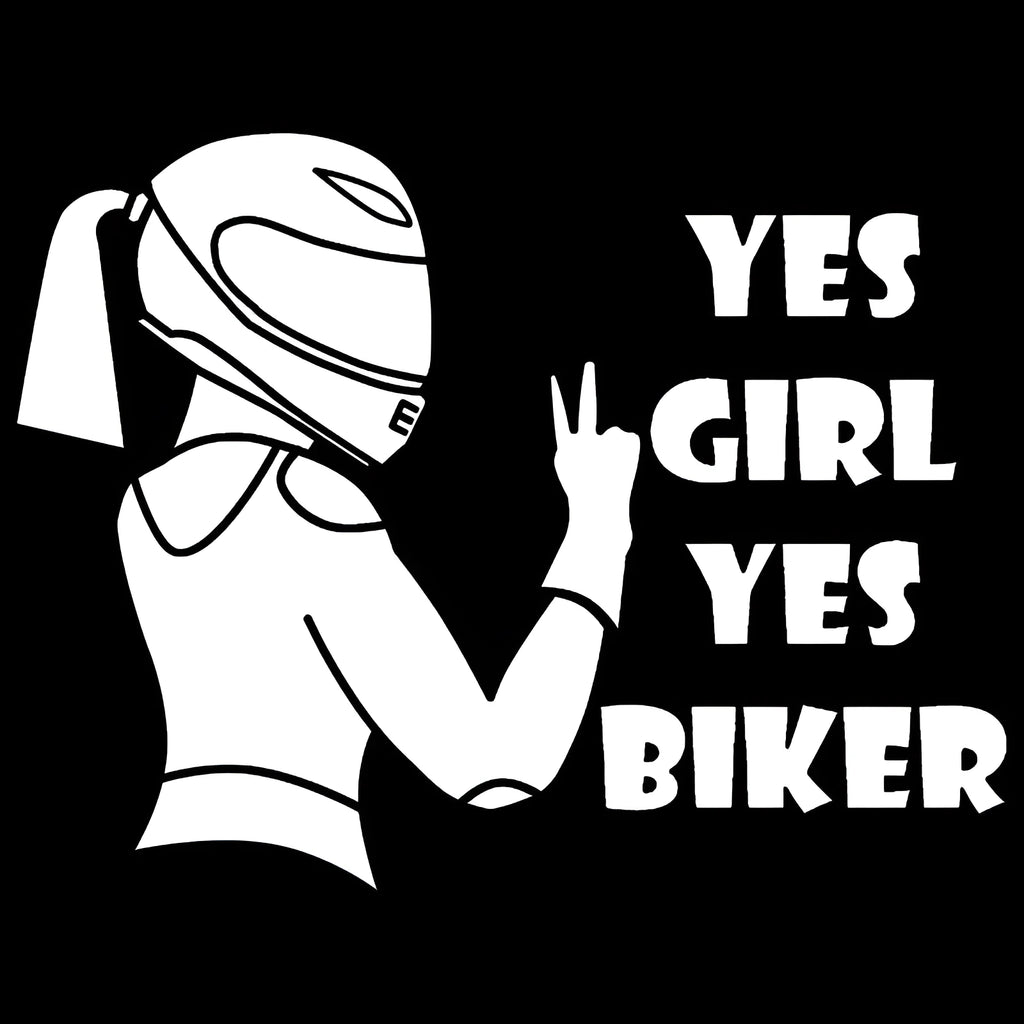 Cool girl rider character waterproof car sticker in black, measuring 16cm by 15cm.