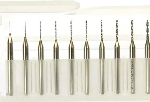 Close-up of a tungsten carbide micro engraving bit for precision electronics and circuit board work.