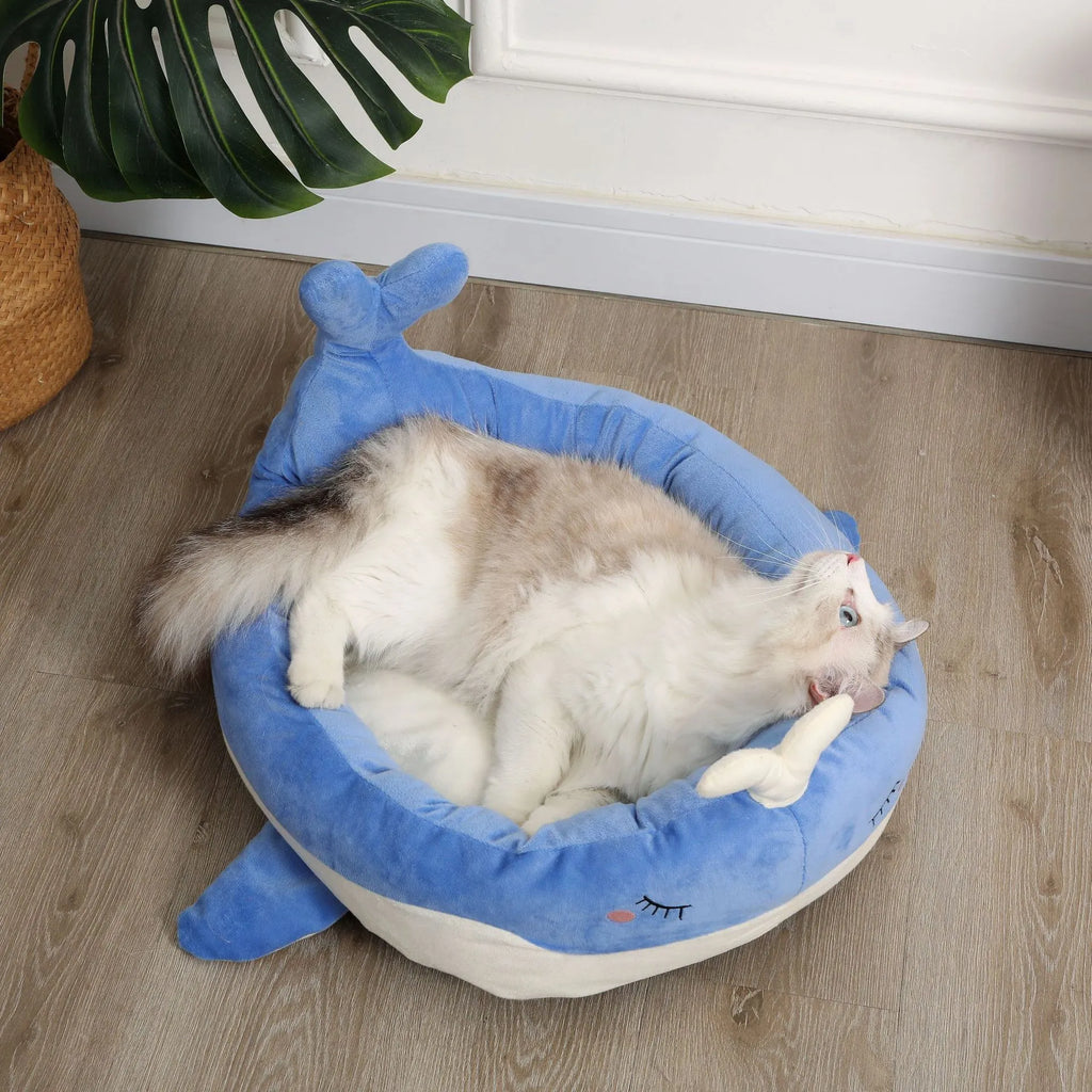 Duck-shaped fluffy pet bed sofa for small dogs and cats in blue or white colour