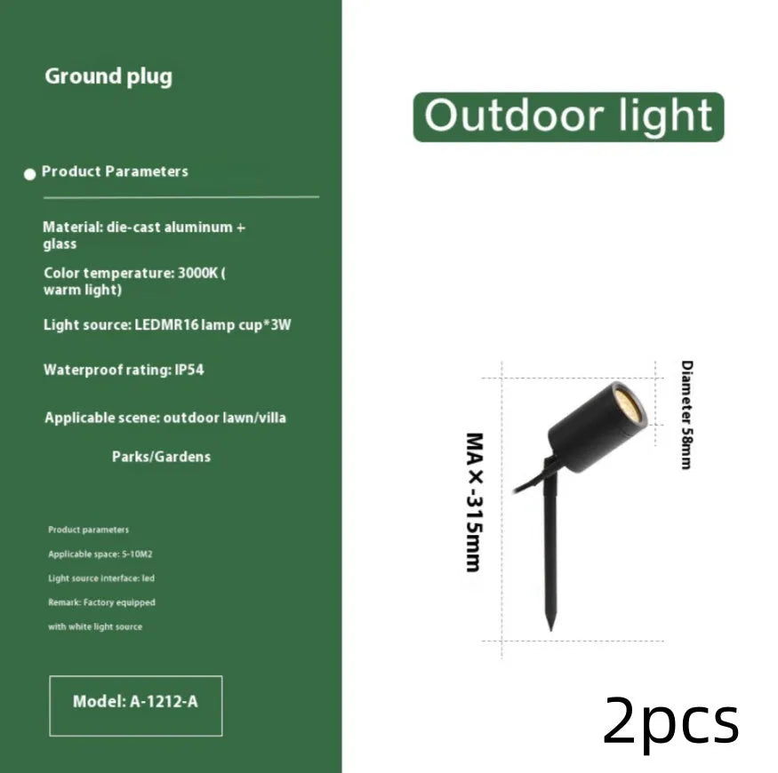 Aluminium outdoor ground lamp with spike base and plug-in cable for garden lighting