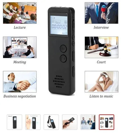 Black MP3 digital voice recorder with matte finish, 88mm long with screen and buttons