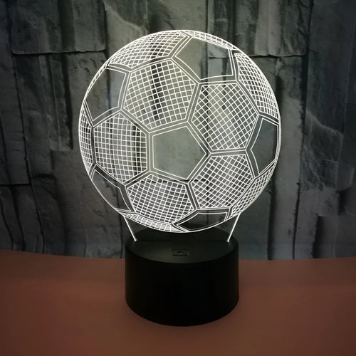 Football 3D night light showing colourful projection with touch controls and USB cable