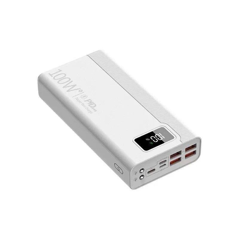 Large capacity power bank portable charger in black or white plastic housing