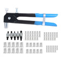 Manual riveter nut set with alloy steel construction in 86pc or 106pc kit options
