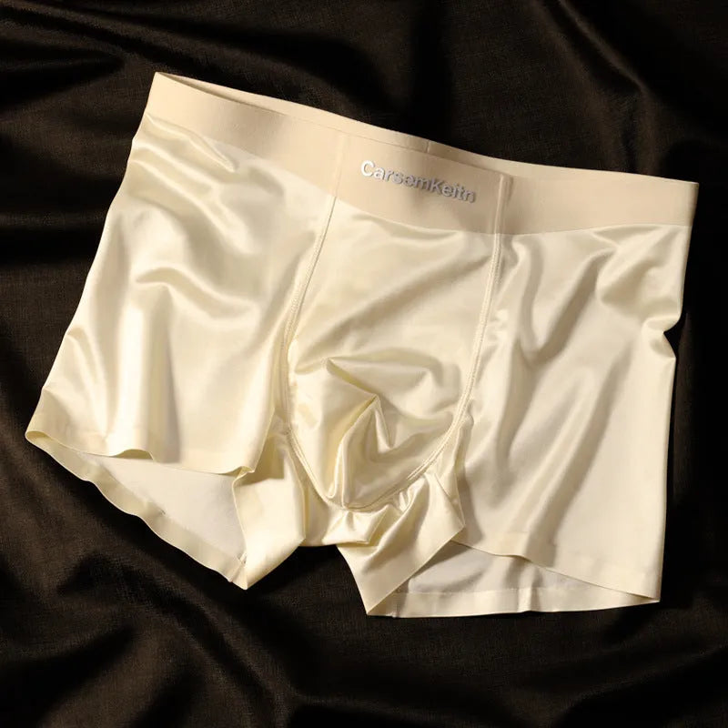 Men's colourblock seamless Ice Silk underwear in veil white, shown flat.