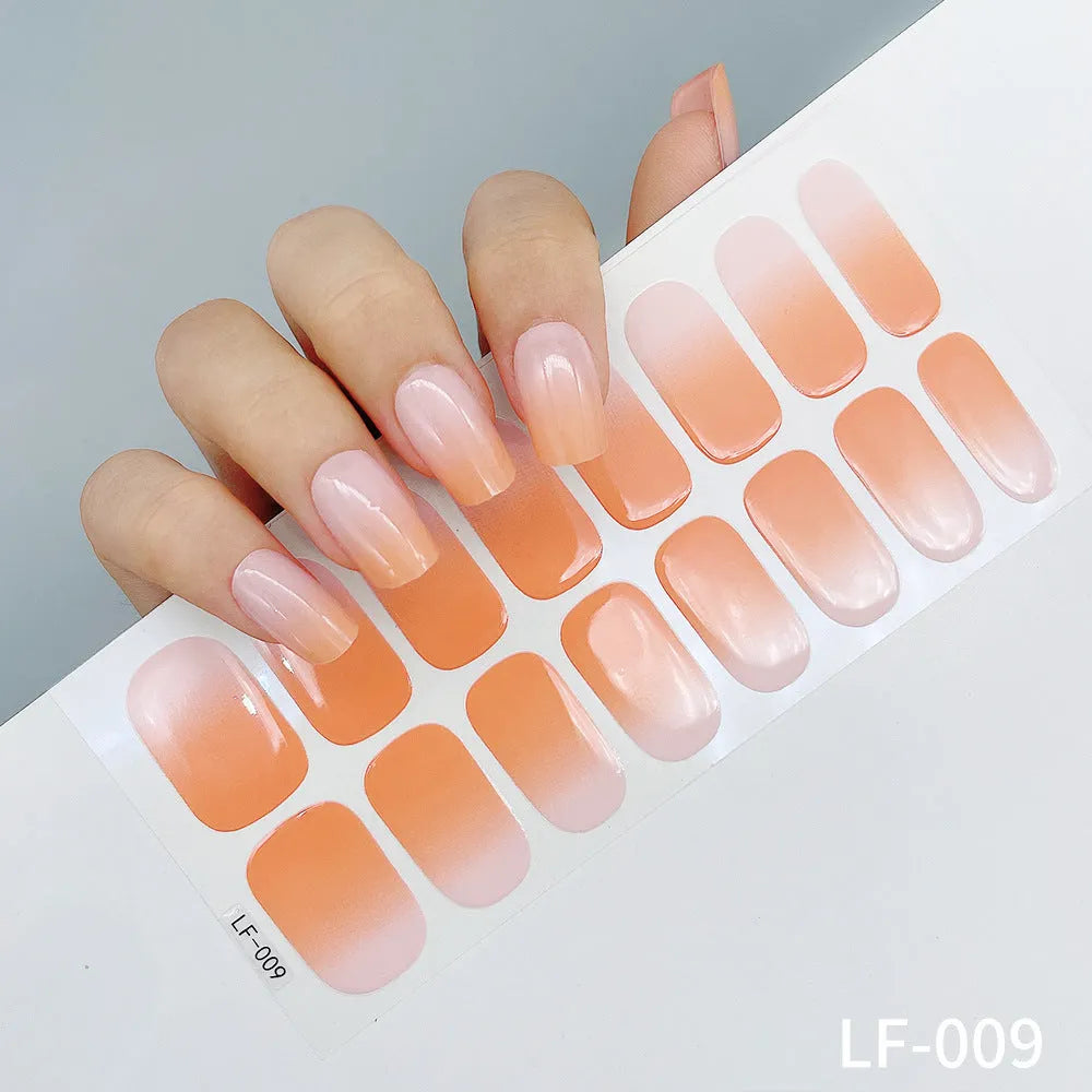 16 solid colour full nail stickers set with European and American simple designs including cross, rose, tulip patterns