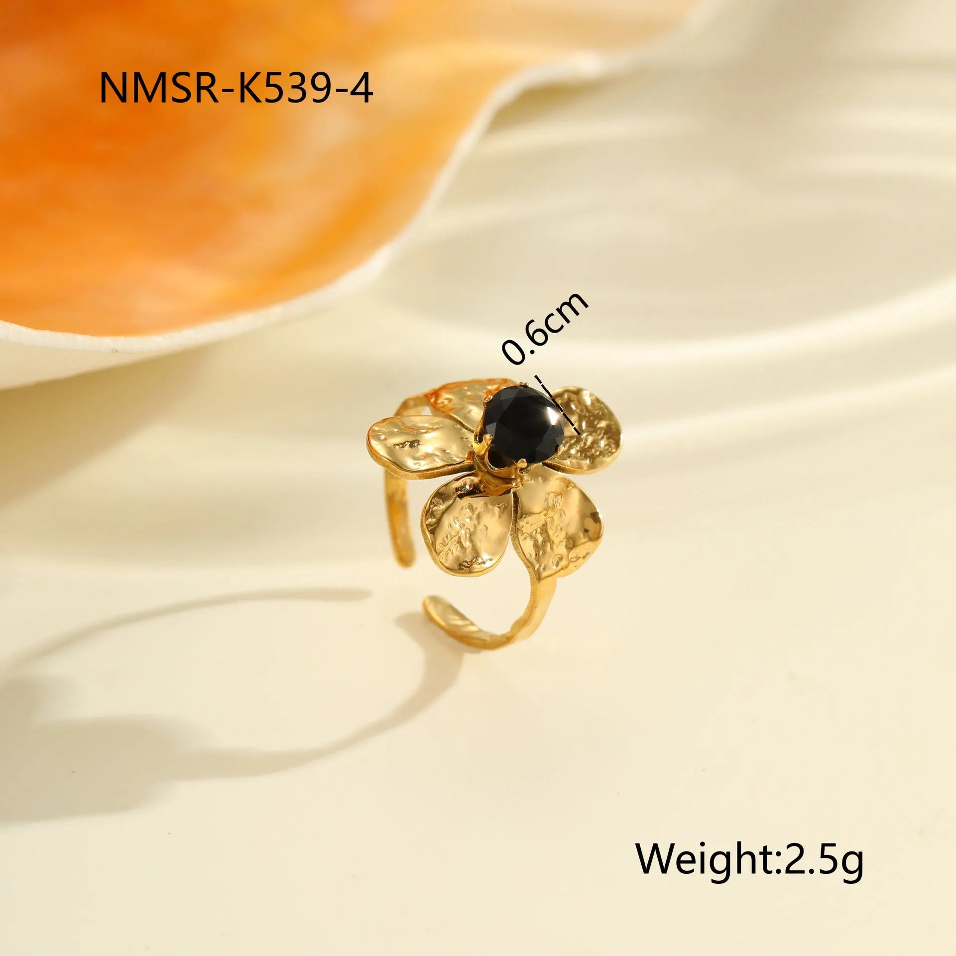 Geometric open mouth adjustable ring with inlaid zircon detailing on electroplated stainless steel