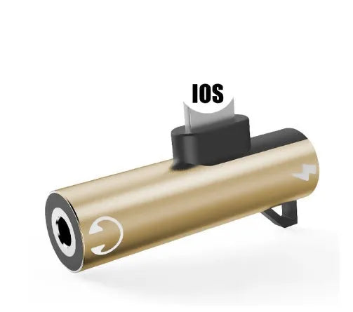 Compatible 3.5mm headphone adapter for iPhone in round flat connector gold colour finish