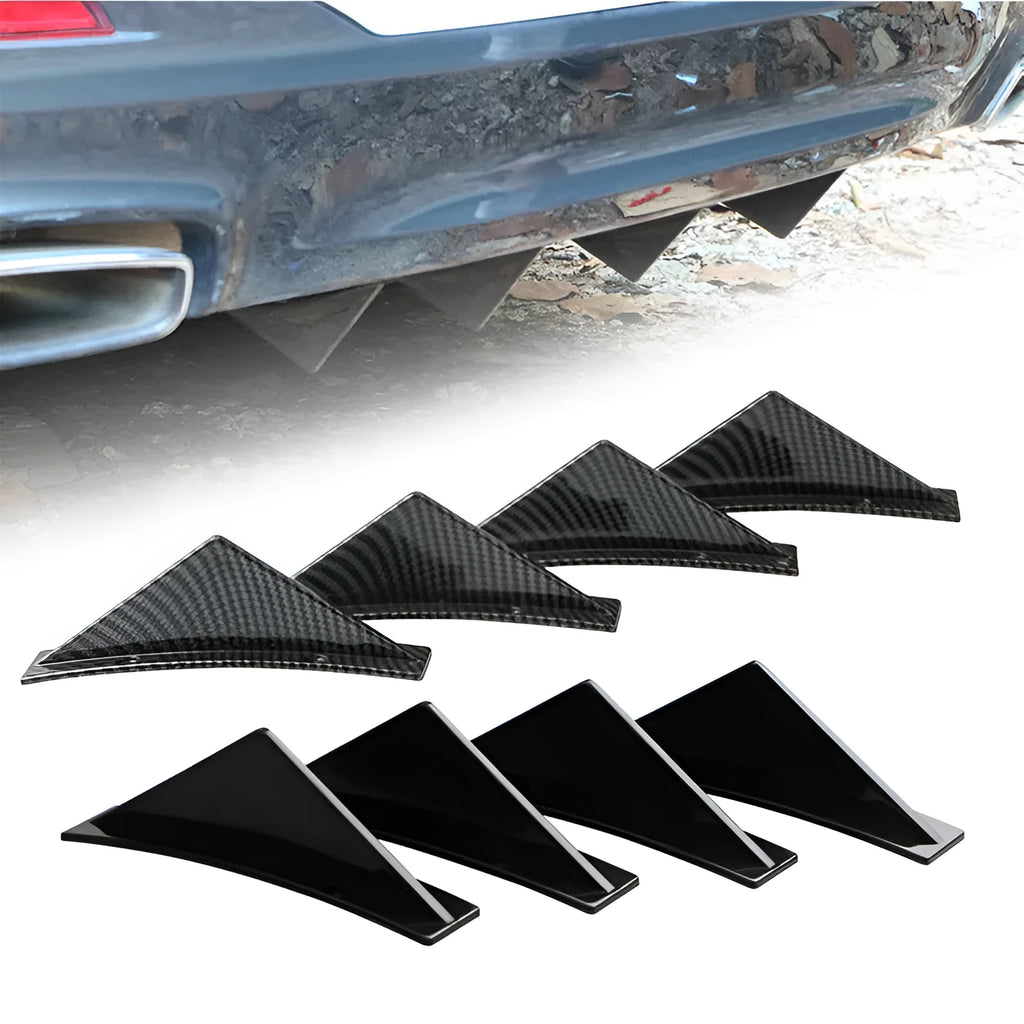Universal triangle rear spoiler in ABS plastic, bright black finish, 150mm length, pack of 4