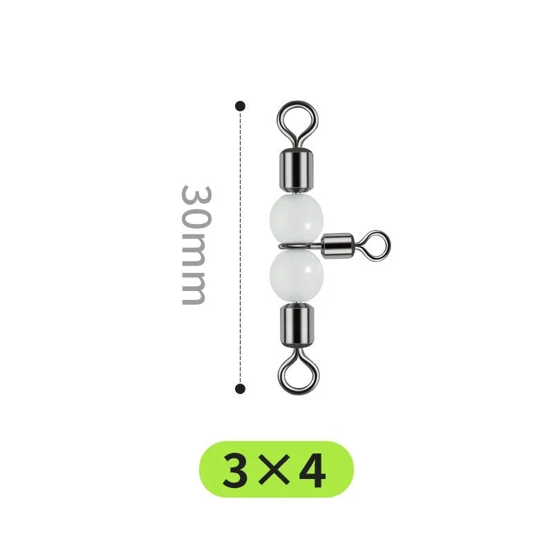 Copper luminous three-fork fishing swivel accessories in bulk pack of 10 for T-type balance fork systems