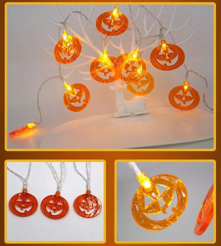 Halloween LED string lights with pumpkin, bat, and ghost decorations on a 1.2 metre battery-powered garland
