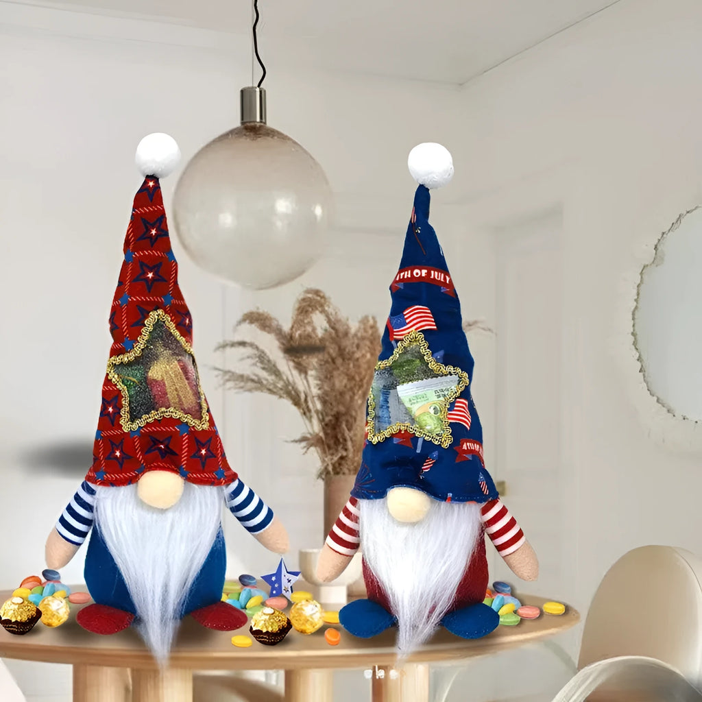 Two faceless Rudolf baby doll Christmas decorations in suit style with cloth construction