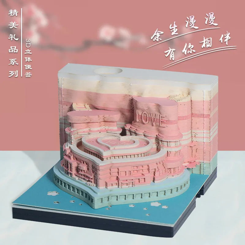 3D sticky note paper carving notepad with tear-off pages and decorative ornament design