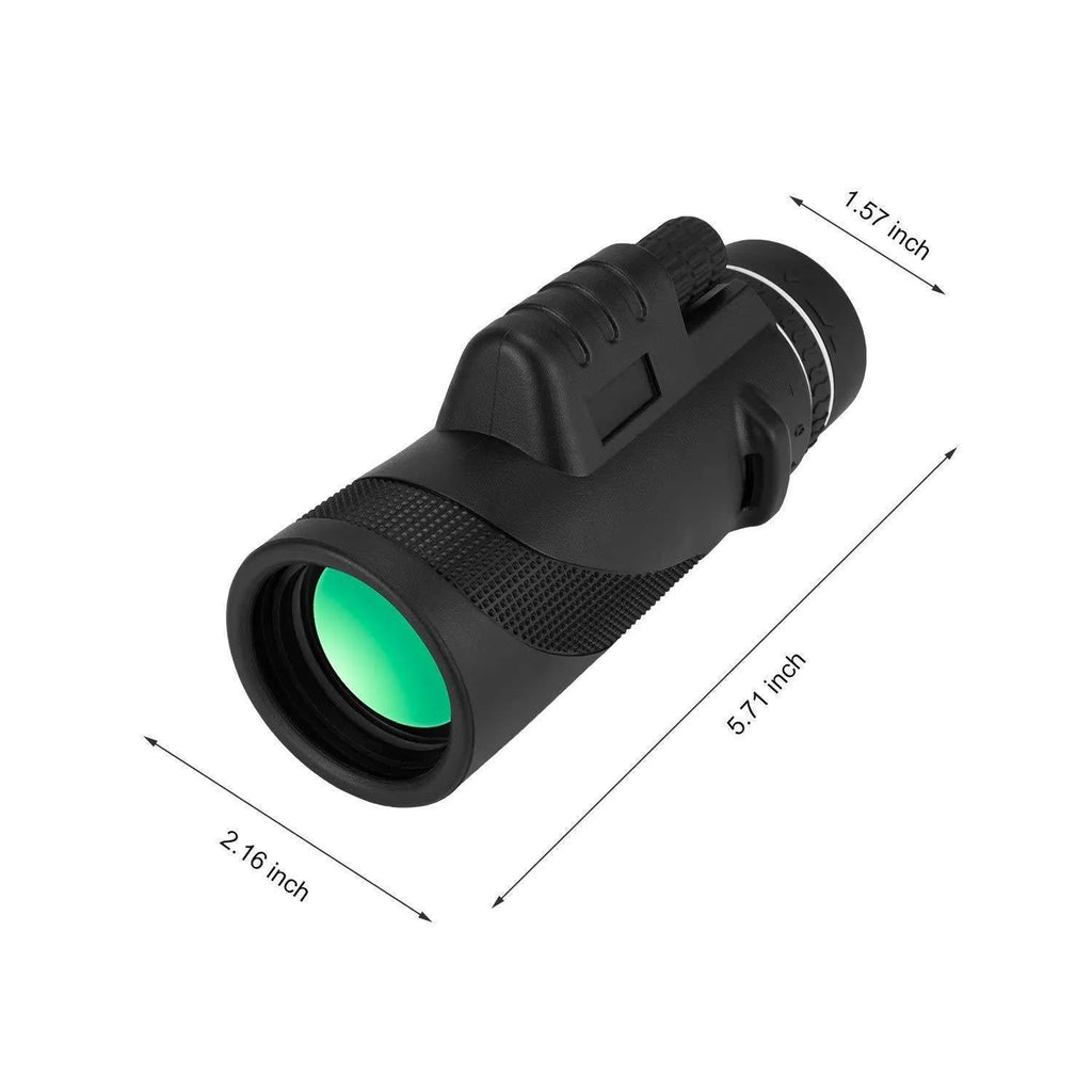 Black HD 40x60 smartphone monocular telescope with waterproof construction and FMC coated lenses