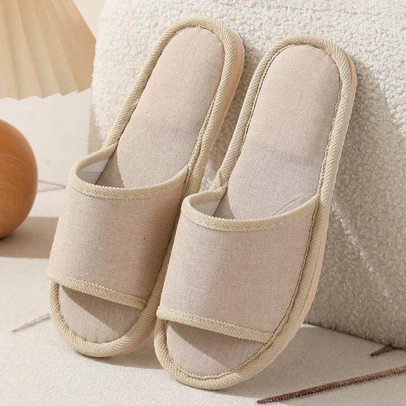 Women's linen open toe slippers in multiple colours with thickened sole
