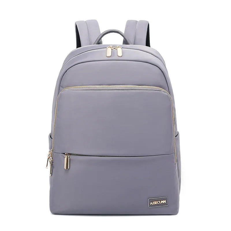 Oxford cloth women's backpack with mesh back panel and adjustable straps in black or purplish grey