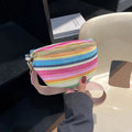 Blue woven straw beach bag with shell shape and single shoulder strap