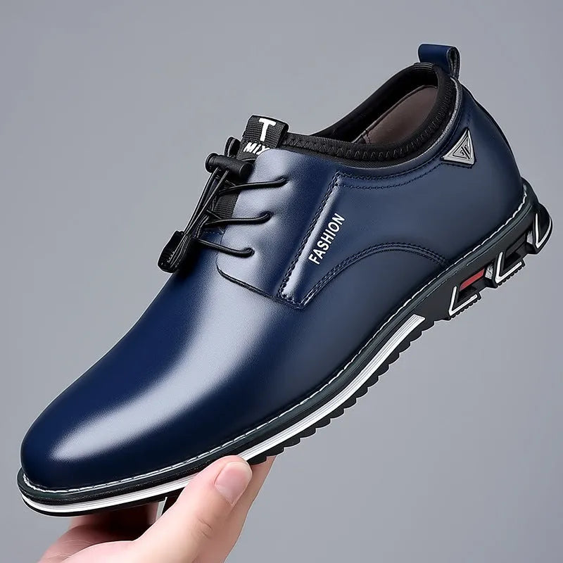 Plus size mens casual leather shoes artificial pu upper rubber sole wedge heel round toe