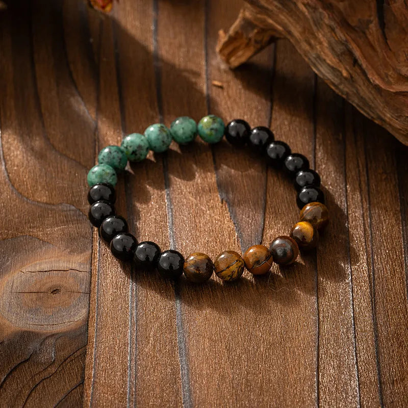 Vintage tassel bohemian style long necklace with geometric stone beads and matching bracelet