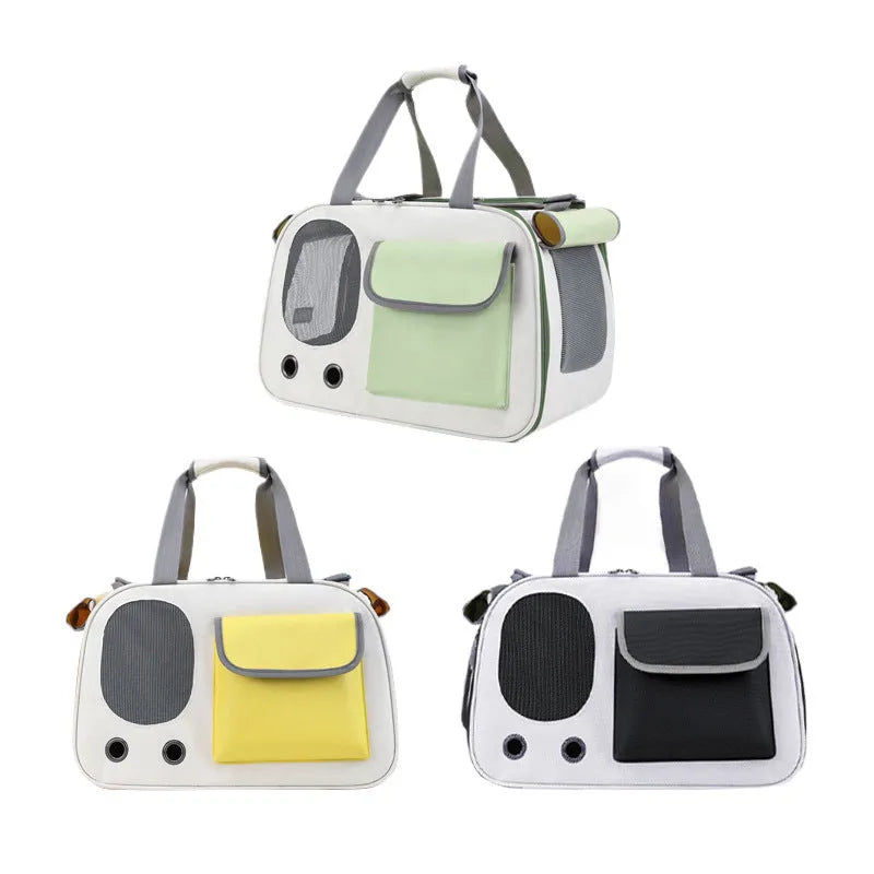A foldable canvas pet shoulder bag in yellow colour, shown with a single strap.