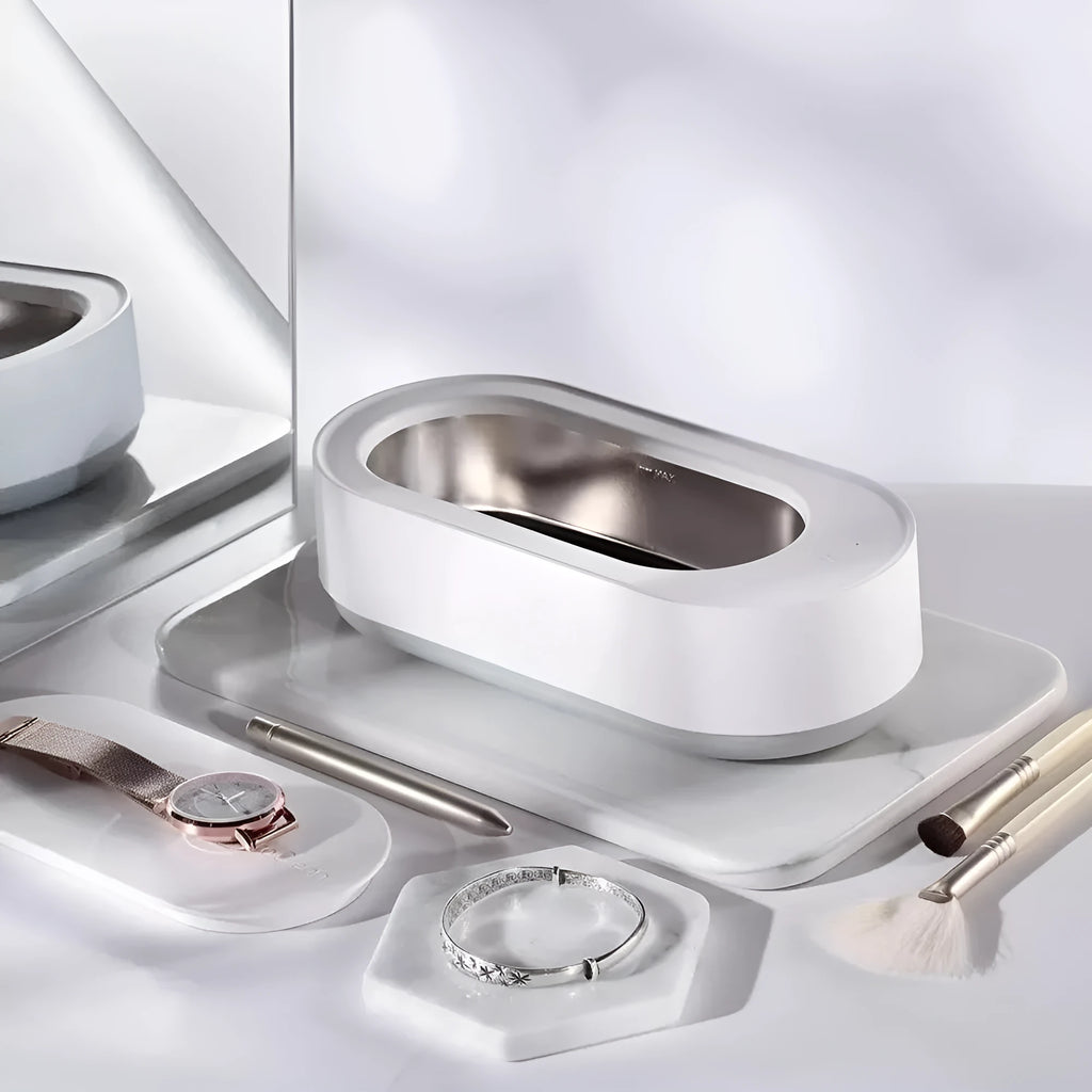 White portable ultrasonic cleaner with stainless steel tank for jewellery glasses watch cleaning