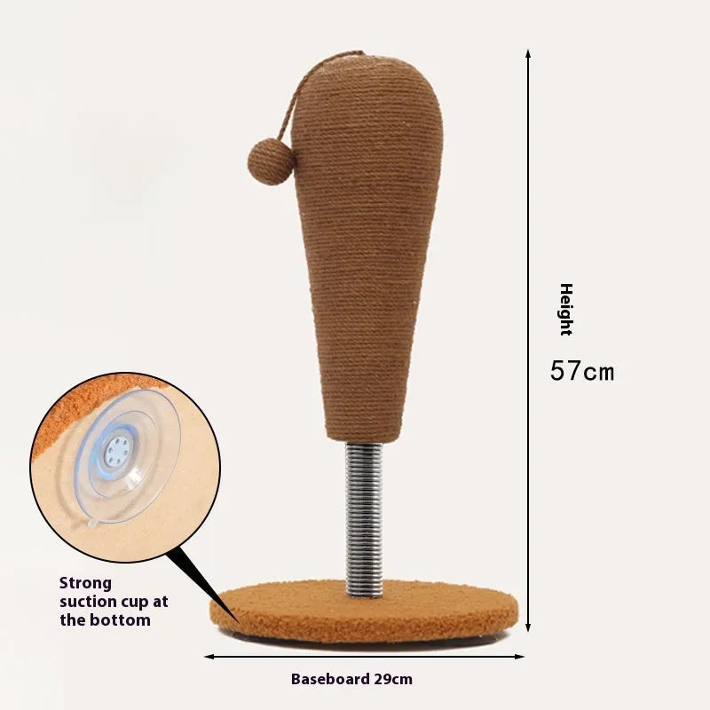 Large and small hemp rope cat scratch board with self-hi relieving tumbler in two style options.