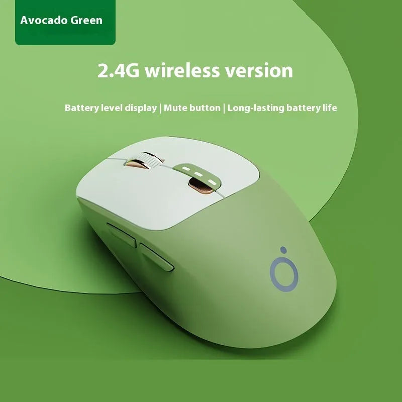 Mute wireless Bluetooth mouse in Matcha Green colour with five-button layout on office desk