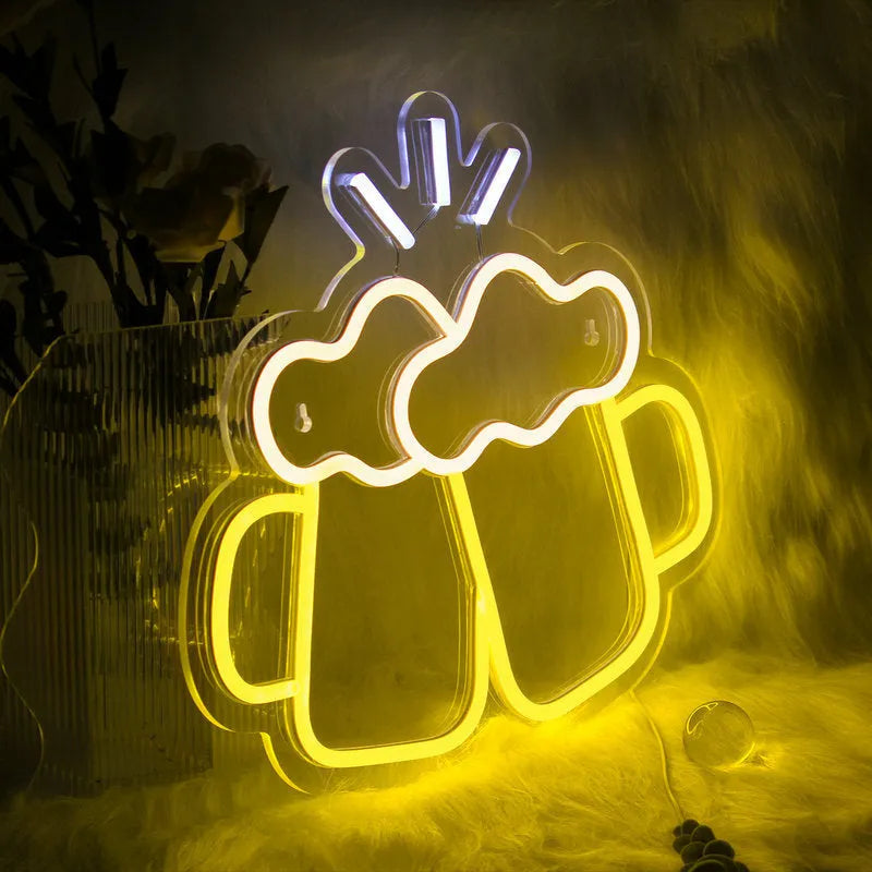 Yellow acrylic Bar Beer Cheers neon LED decorative light with USB plug