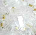 White network modular plug with gold-plated three-fork contacts and all-copper inserts