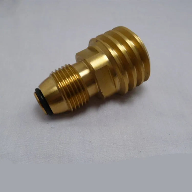 Brass gas brazing copper adapter with gold finish showing taper thread and internal thread connections