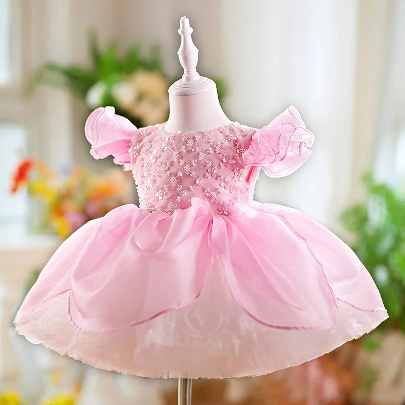 Children flounced sleeve pettiskirt birthday dress in pink MH-A102 for girls 80-160cm height
