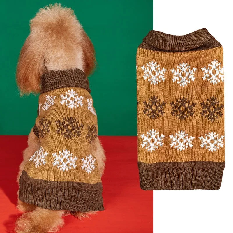 Grey and dark brown acrylic dog Christmas sweater for holiday parties and winter wear