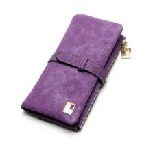 Korean retro matte leather women's long wallet open to show internal organisation compartments