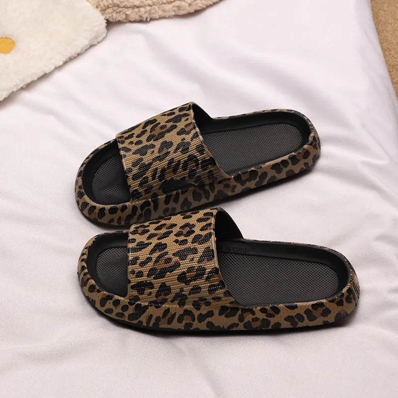 Women's leopard print EVA slippers with thick sole in multiple colour patterns, sizes 36-45