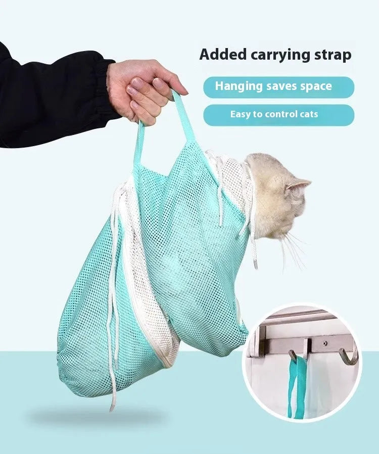 Upgraded 5th generation cat grooming bag for bathing and nail trimming with scratch-resistant fabric