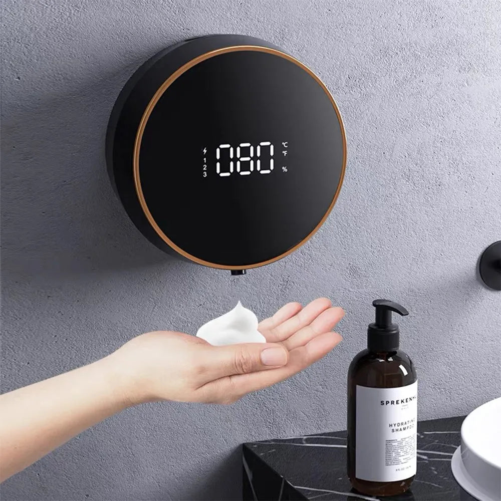 Black wall-mounted automatic sensor foam soap dispenser with USB charging port