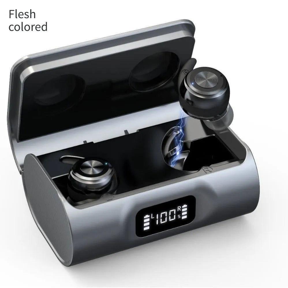 G-36 rechargeable Bluetooth hearing aid in black with ear hook, USB cable, and instruction manual