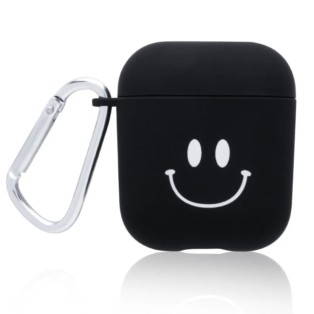 Black and pink PC AirPods case covers with removable flower love smile face decorative inserts