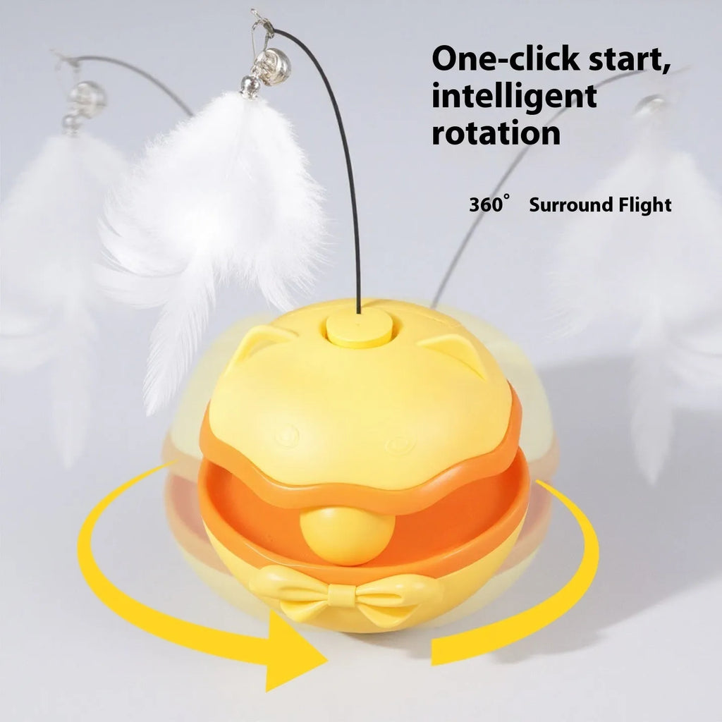 Electric cat teasing stick with self-tumbling action and LED light in plastic construction