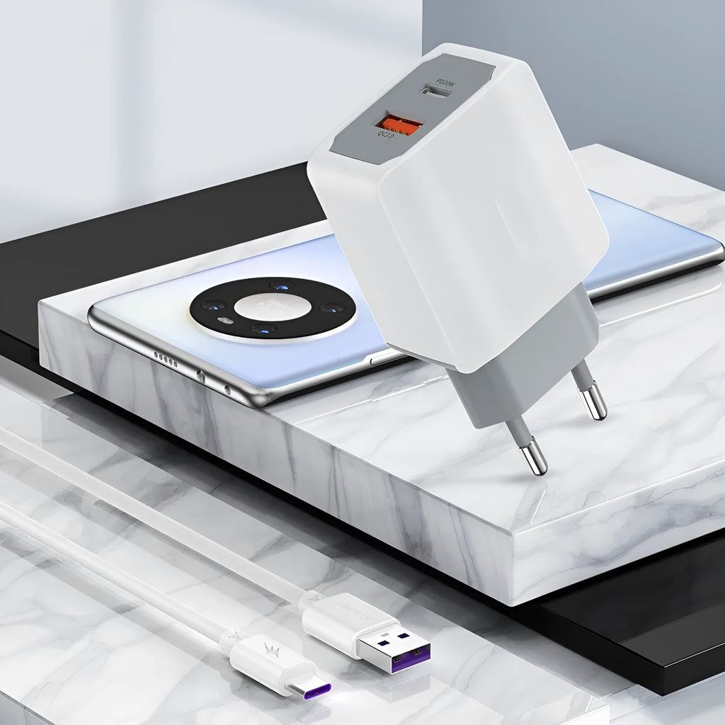 White European standard fast charger set with USB cable and fireproof ABS PC construction