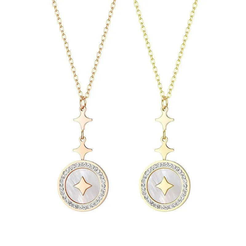 Women's titanium steel necklace with geometric six-pointed star pendant on O-ring chain