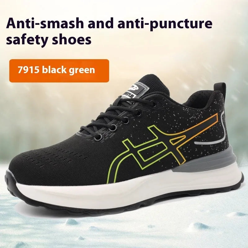 Men's lightweight labour protection shoes with leather upper and safety toe in brown colour
